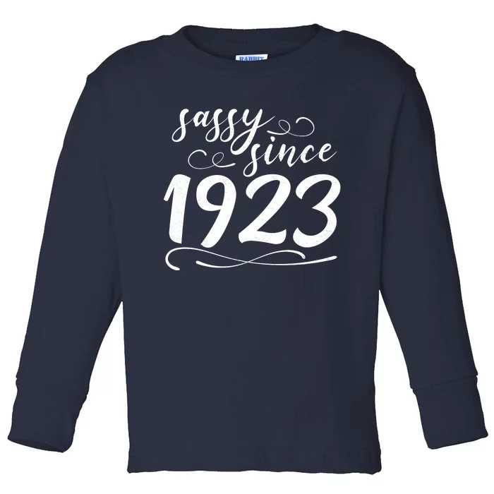 Sassy Since 1923 Birthday 100th Birthday Toddler Long Sleeve Shirt