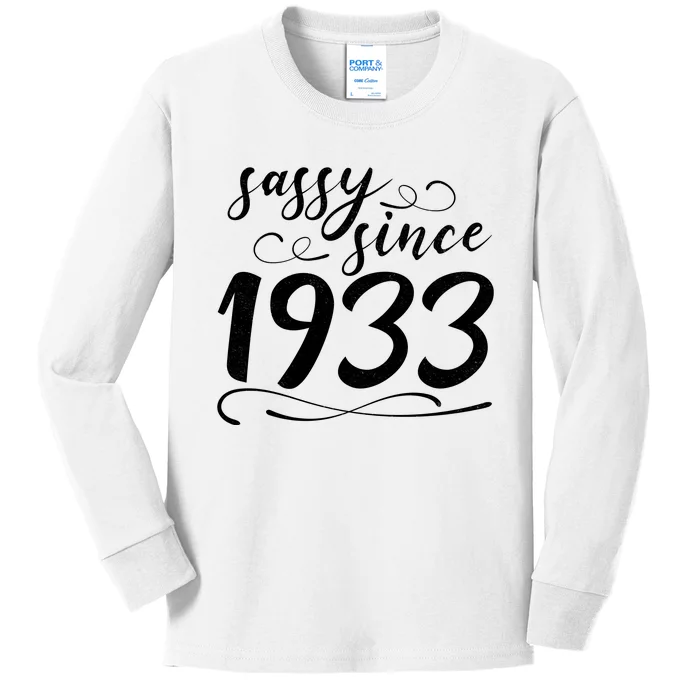 Sassy Since 1933 Birthday 90th Birthday Kids Long Sleeve Shirt