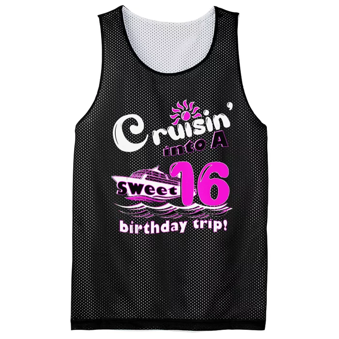 Sweet Sixteen 16th Cruising Into A Birthday Trip Fuchsia Mesh Reversible Basketball Jersey Tank