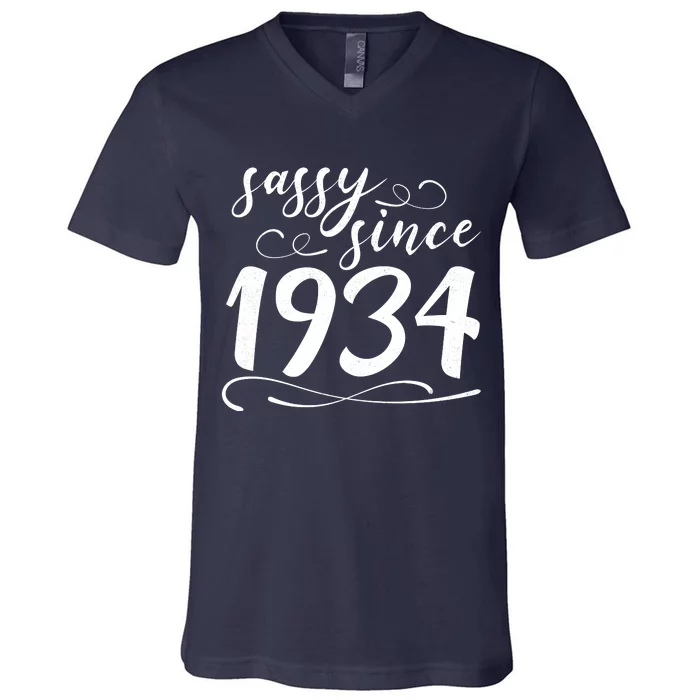 Sassy Since 1934 Birthday 90th Birthday V-Neck T-Shirt