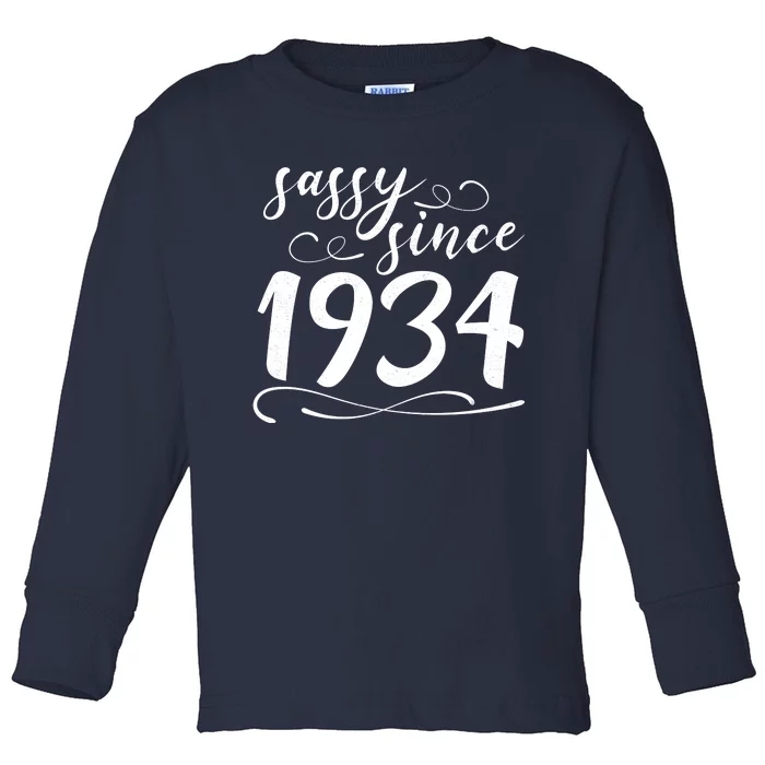 Sassy Since 1934 Birthday 90th Birthday Toddler Long Sleeve Shirt