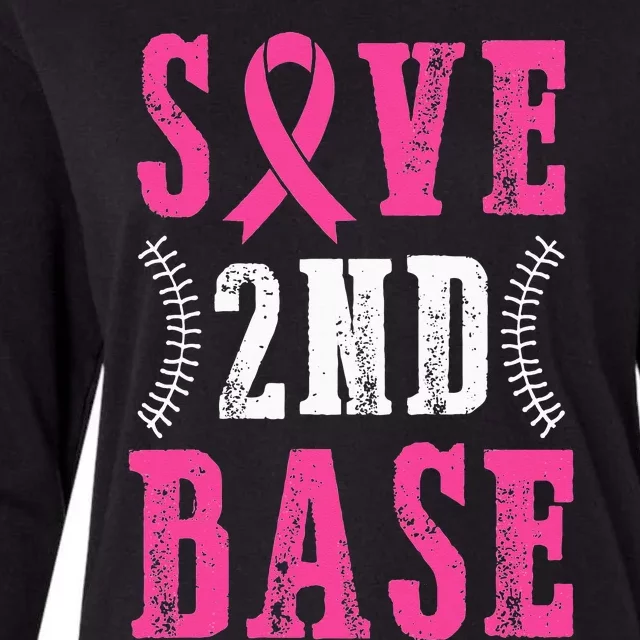 Save Second 2nd Base Funny Baseball Breast Cancer Awareness Womens Cotton Relaxed Long Sleeve T-Shirt