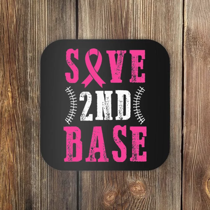 Save Second 2nd Base Funny Baseball Breast Cancer Awareness Coaster