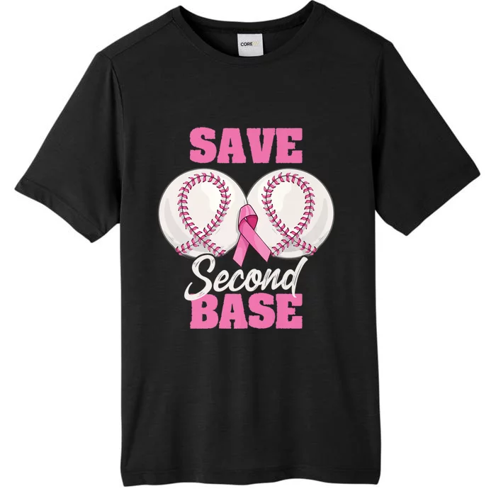 Save Second 2nd Base Funny Baseball Breast Cancer Awareness Premium ChromaSoft Performance T-Shirt