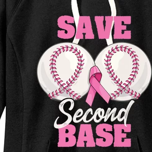 Save Second 2nd Base Funny Baseball Breast Cancer Awareness Premium Women's Fleece Hoodie