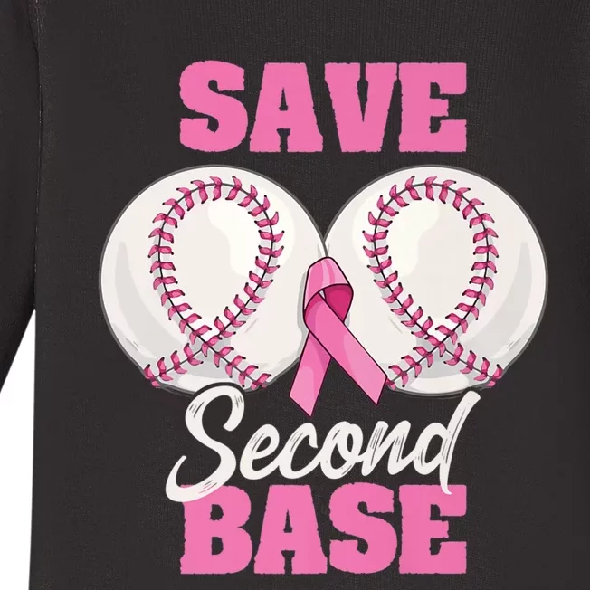 Save Second 2nd Base Funny Baseball Breast Cancer Awareness Premium Baby Long Sleeve Bodysuit