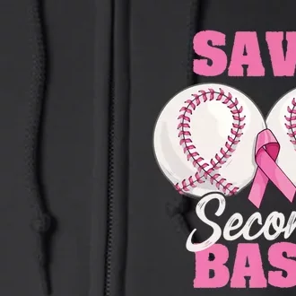 Save Second 2nd Base Funny Baseball Breast Cancer Awareness Premium Full Zip Hoodie