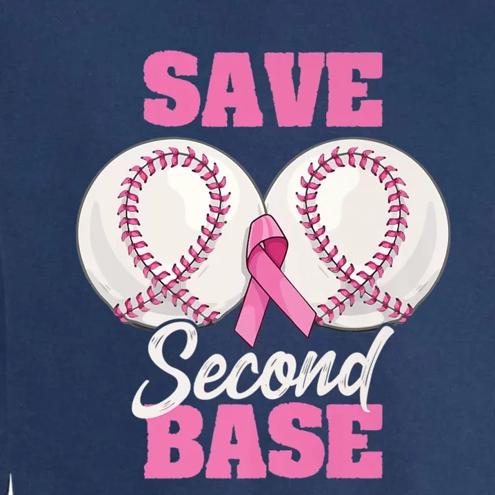 Save Second 2nd Base Funny Baseball Breast Cancer Awareness Premium Garment-Dyed Sweatshirt