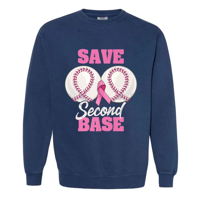 Save Second 2nd Base Funny Baseball Breast Cancer Awareness Premium Garment-Dyed Sweatshirt