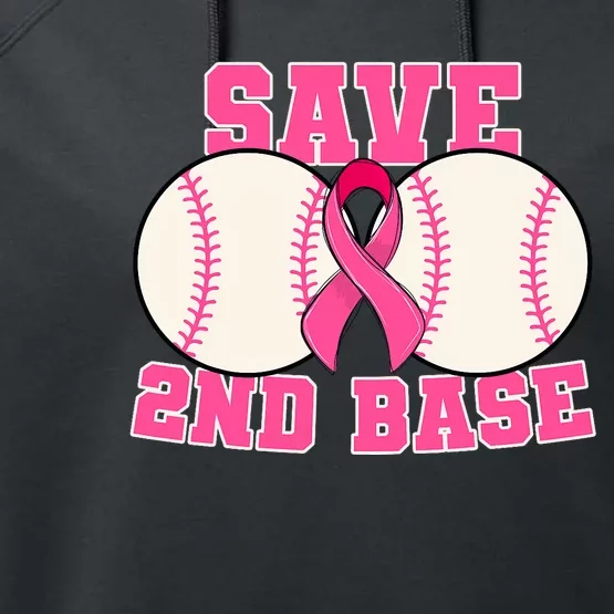 Save Second 2nd Base Breast Cancer Survivor Funny Baseball Performance Fleece Hoodie