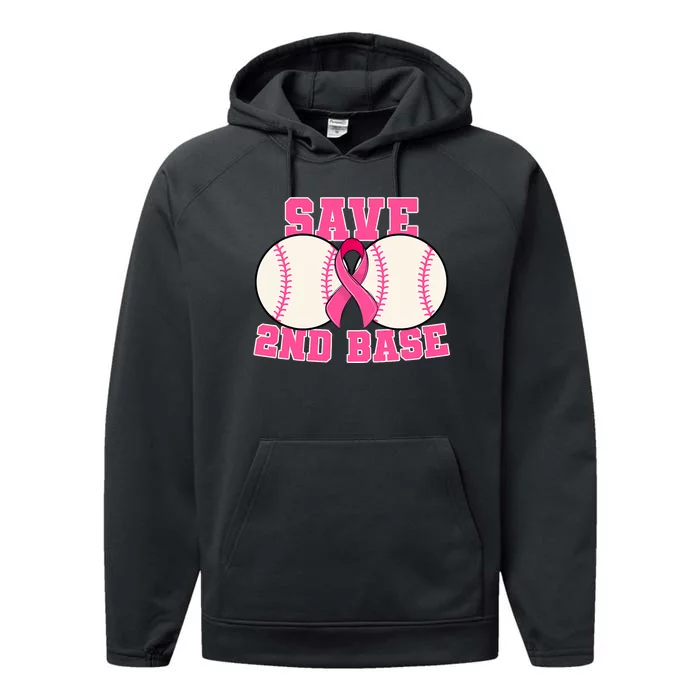 Save Second 2nd Base Breast Cancer Survivor Funny Baseball Performance Fleece Hoodie