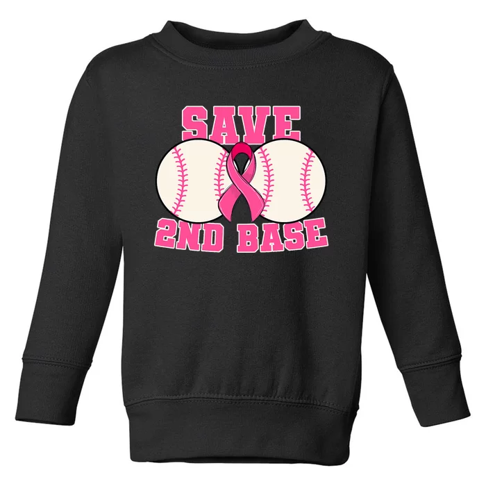 Save Second 2nd Base Breast Cancer Survivor Funny Baseball Toddler Sweatshirt