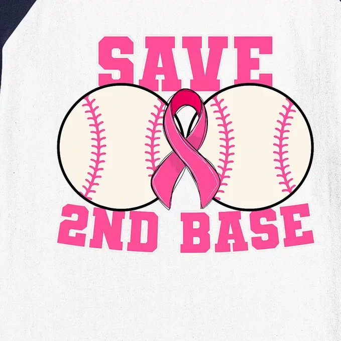 Save Second 2nd Base Breast Cancer Survivor Funny Baseball Baseball Sleeve Shirt