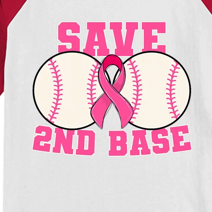 Save Second 2nd Base Breast Cancer Survivor Funny Baseball Kids Colorblock Raglan Jersey