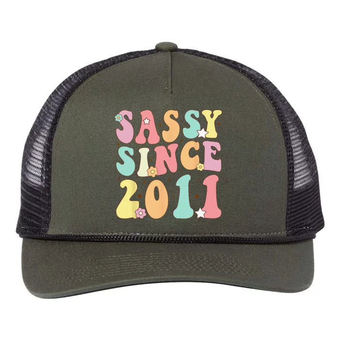 Sassy Since 2011 Groovy Retro Birthday Women Retro Rope Trucker Hat Cap