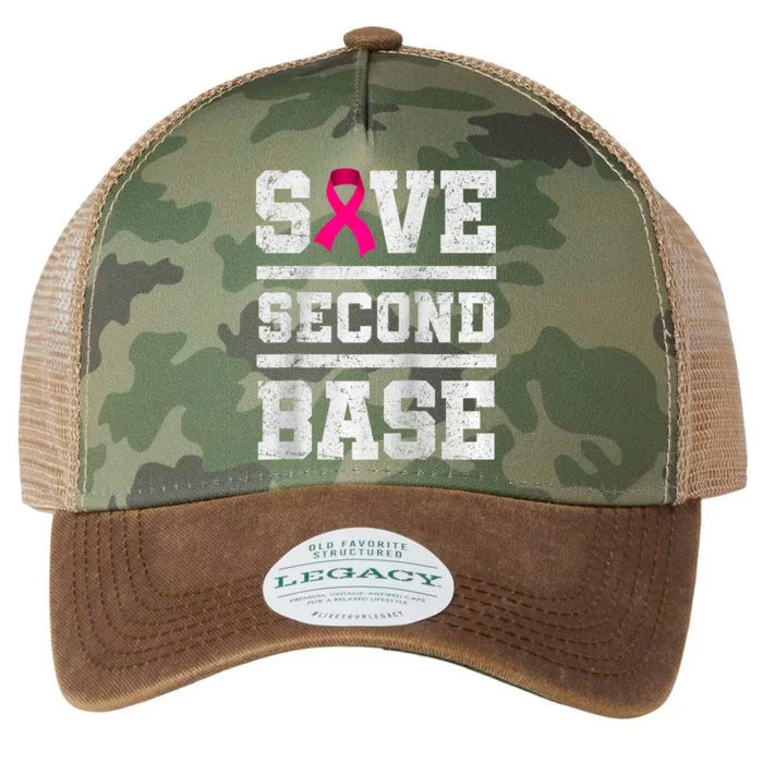 Save Second 2nd Base Funny Breast Cancer Awareness Month Raglan Legacy Tie Dye Trucker Hat