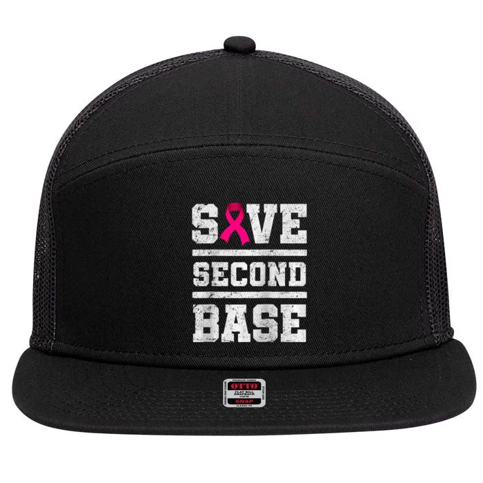 Save Second 2nd Base Funny Breast Cancer Awareness Month Raglan 7 Panel Mesh Trucker Snapback Hat