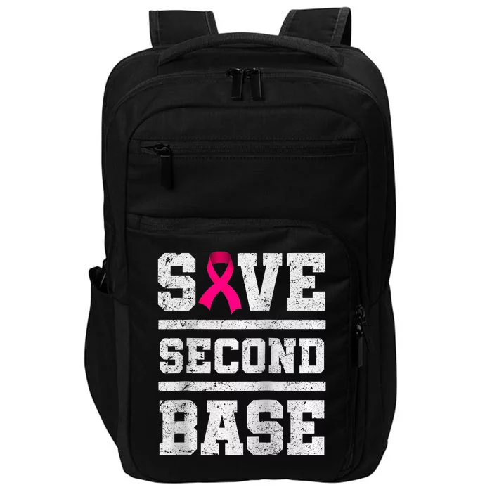 Save Second 2nd Base Funny Breast Cancer Awareness Month Raglan Impact Tech Backpack