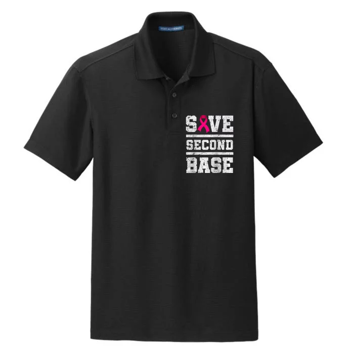 Save Second 2nd Base Funny Breast Cancer Awareness Month Raglan Dry Zone Grid Performance Polo