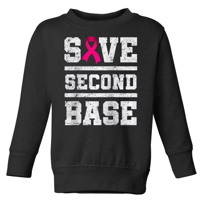 Save Second 2nd Base Funny Breast Cancer Awareness Month Raglan Toddler Sweatshirt