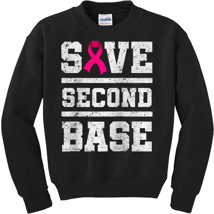 Save Second 2nd Base Funny Breast Cancer Awareness Month Raglan Kids Sweatshirt