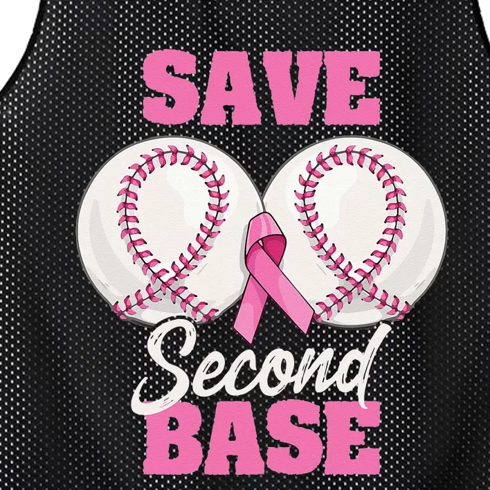 Save Second 2nd Base Funny Baseball Breast Cancer Awareness Mesh Reversible Basketball Jersey Tank