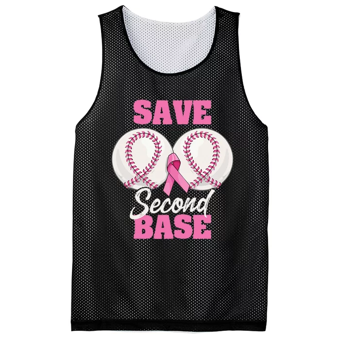 Save Second 2nd Base Funny Baseball Breast Cancer Awareness Mesh Reversible Basketball Jersey Tank