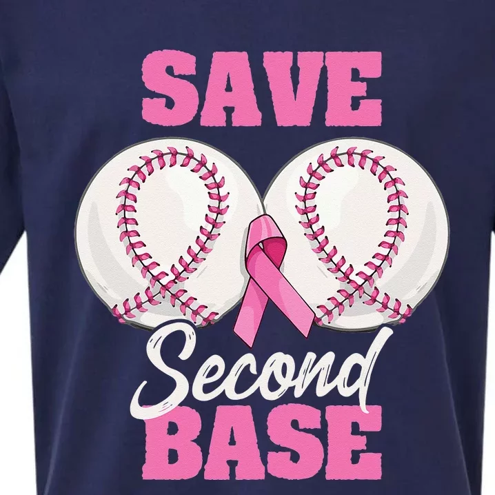 Save Second 2nd Base Funny Baseball Breast Cancer Awareness Sueded Cloud Jersey T-Shirt