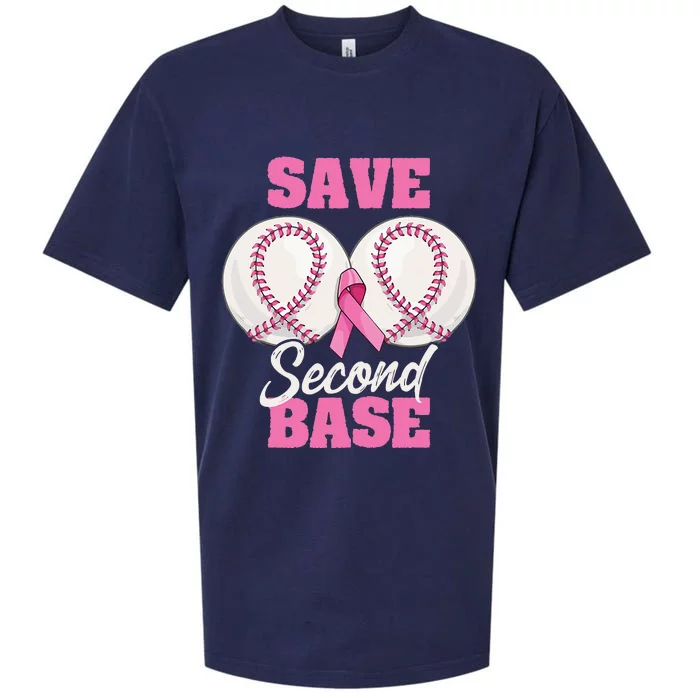 Save Second 2nd Base Funny Baseball Breast Cancer Awareness Sueded Cloud Jersey T-Shirt