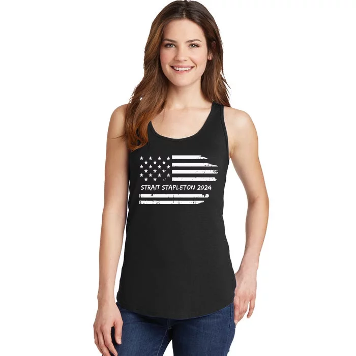 S.T.R.A.I.T S.T.A.P.L.E.T.O..N 2024 Usa Flag Patriotic Concert Festival Ladies Essential Tank