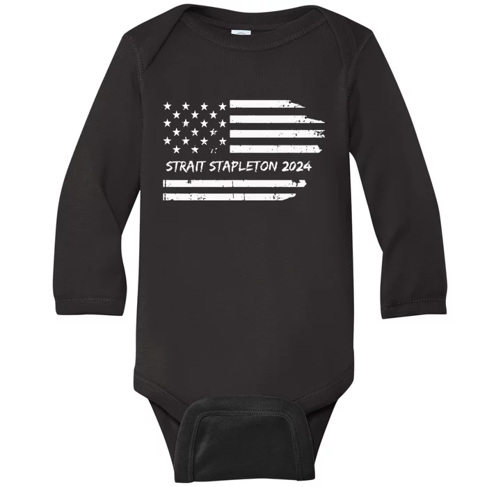 S.T.R.A.I.T S.T.A.P.L.E.T.O..N 2024 Usa Flag Patriotic Concert Festival Baby Long Sleeve Bodysuit