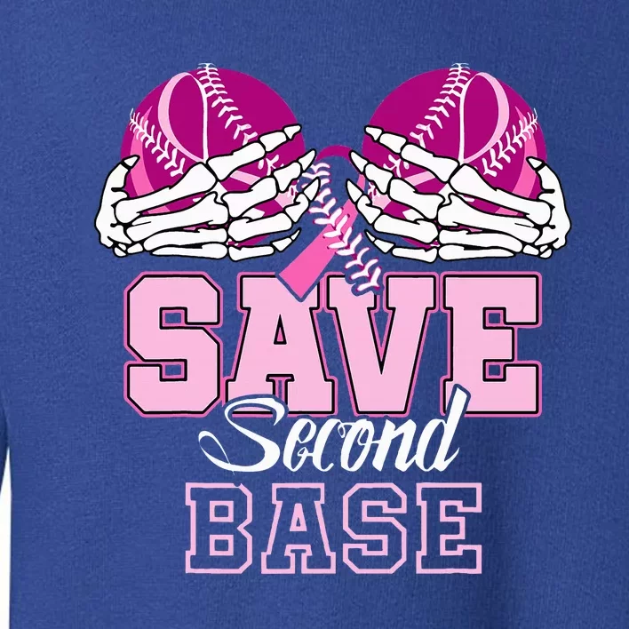 Save Second 2nd Base Funny Baseball Breast Cancer Awareness Toddler Sweatshirt