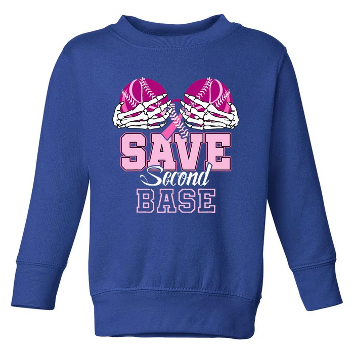 Save Second 2nd Base Funny Baseball Breast Cancer Awareness Toddler Sweatshirt