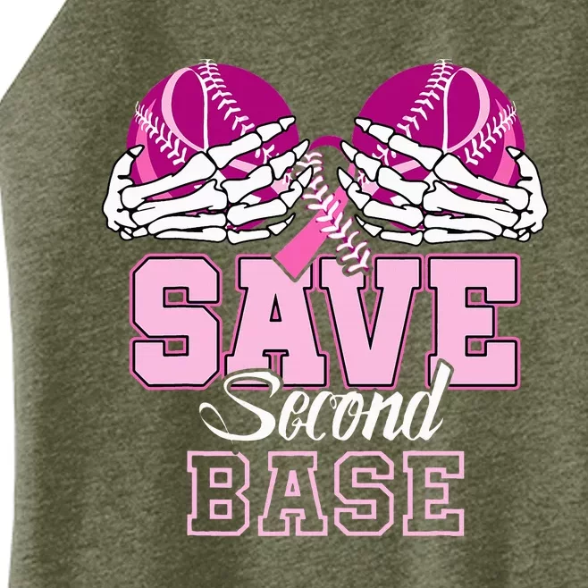 Save Second 2nd Base Funny Baseball Breast Cancer Awareness Women’s Perfect Tri Rocker Tank