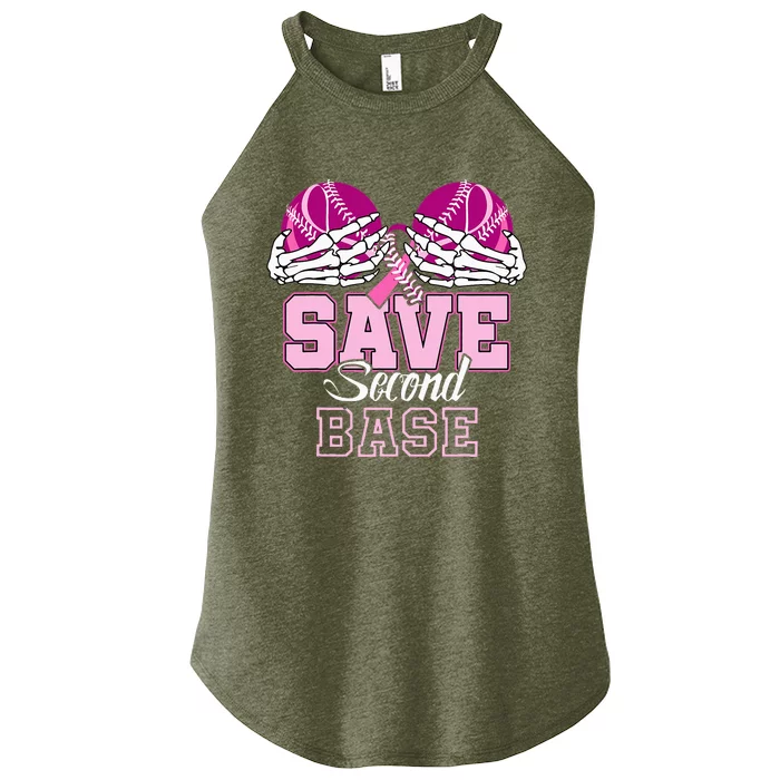 Save Second 2nd Base Funny Baseball Breast Cancer Awareness Women’s Perfect Tri Rocker Tank