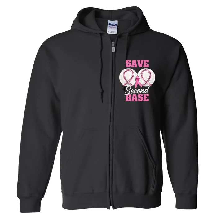 Save Second 2nd Base Funny Baseball Breast Cancer Awareness Full Zip Hoodie