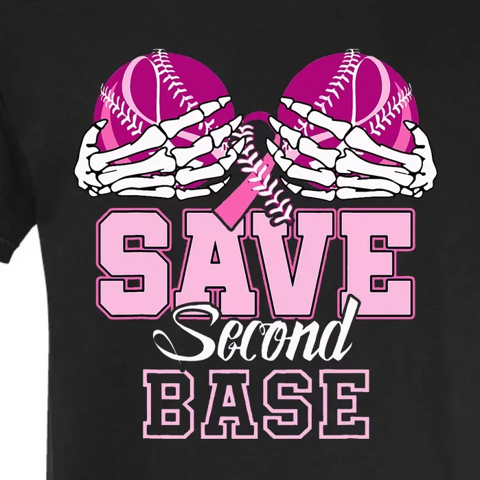 Save Second 2nd Base Baseball Breast Cancer Garment-Dyed Heavyweight T-Shirt