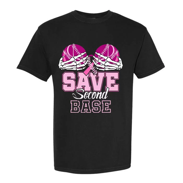 Save Second 2nd Base Baseball Breast Cancer Garment-Dyed Heavyweight T-Shirt