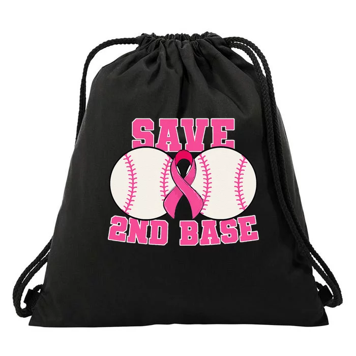 Save Second 2nd Base Breast Cancer Survivor Funny Baseball Gift Drawstring Bag