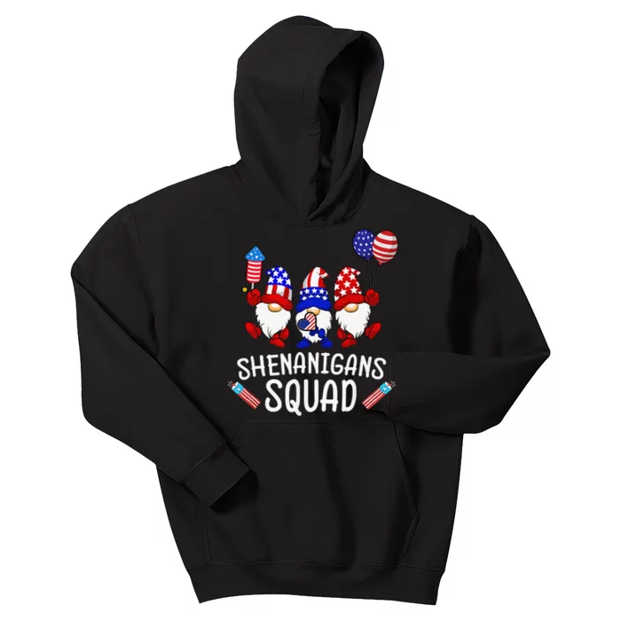 Shenanigans Squad 4th Of July Gnome American Proud Patriotic Kids Hoodie