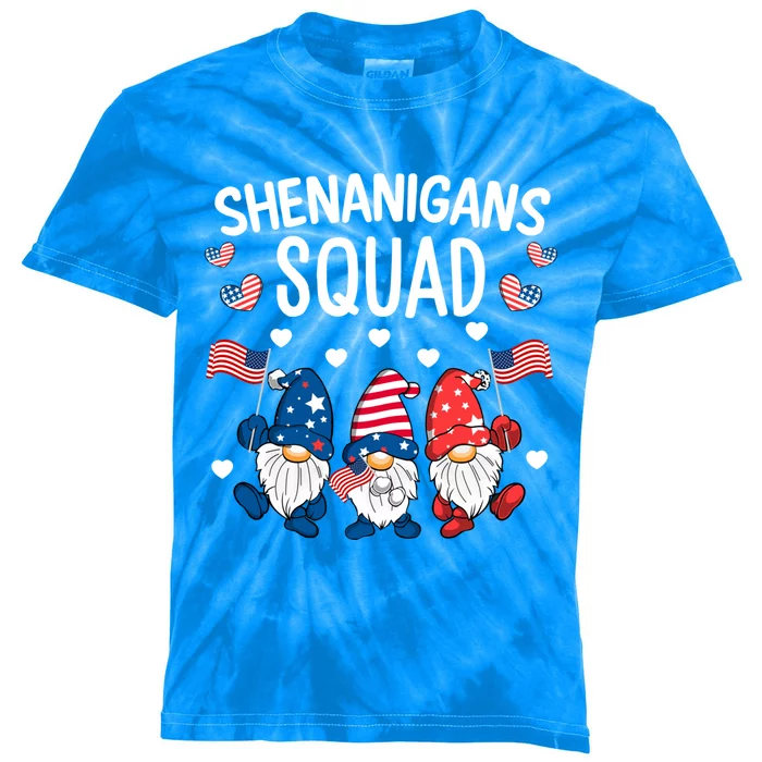 Shenanigans Squad 4th Of July Gnome Patriotic Funny Gift Kids Tie-Dye T-Shirt