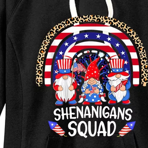 Shenanigans Squad 4th Of July Gnomes Rainbow Us Independence Funny Gift Women's Fleece Hoodie