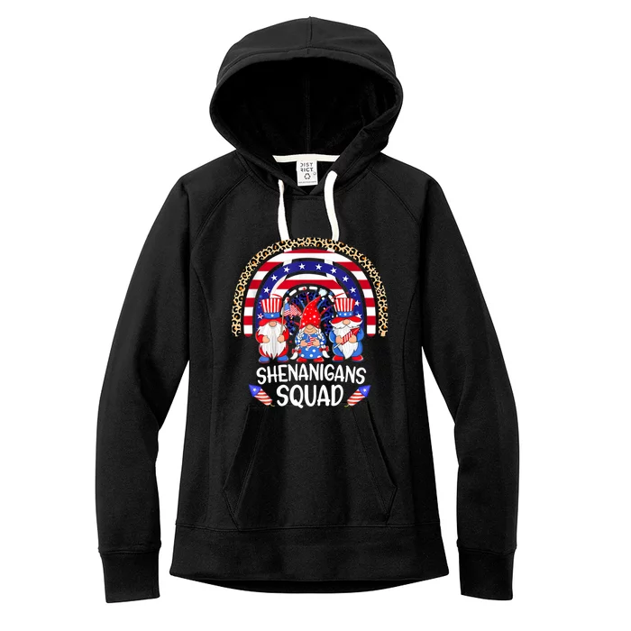 Shenanigans Squad 4th Of July Gnomes Rainbow Us Independence Funny Gift Women's Fleece Hoodie