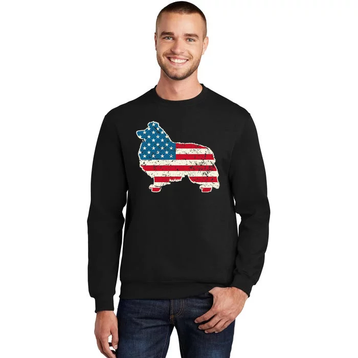 Shetland Sheepdog 4th of July USA American Flag Sheltie Tall Sweatshirt