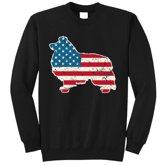 Shetland Sheepdog 4th of July USA American Flag Sheltie Tall Sweatshirt