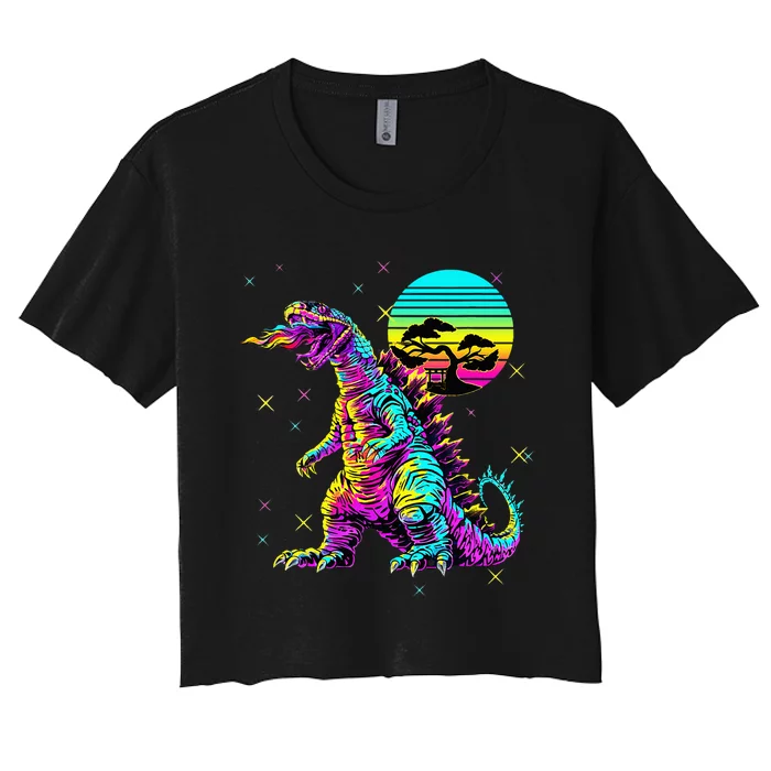 Streetwear Synthwave 80s 90s Retro Anime Snakezilla Women's Crop Top Tee