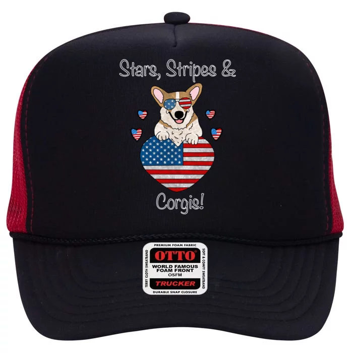 Stars Stripes And Corgis Pembroke Welsh Corgi Indian Creek Gift High Crown Mesh Trucker Hat