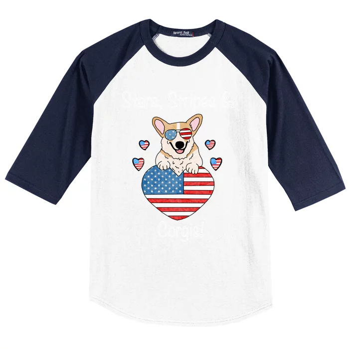 Stars Stripes And Corgis Pembroke Welsh Corgi Indian Creek Gift Baseball Sleeve Shirt