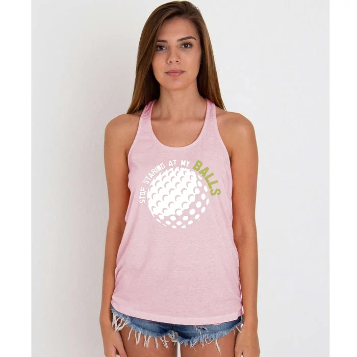 Stop Staring At My Balls Golf Women's Knotted Racerback Tank