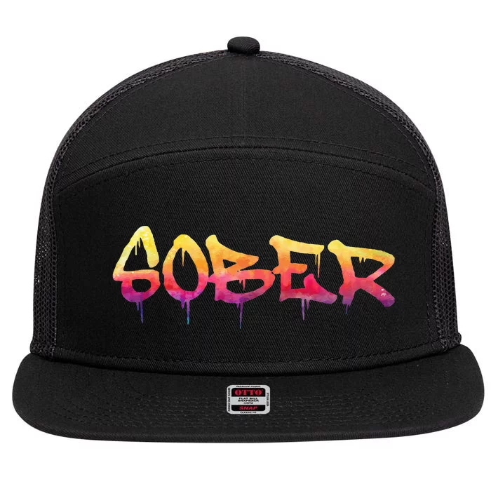 Sober Sobriety Anniversary Recovery Sober AA NA 7 Panel Mesh Trucker Snapback Hat